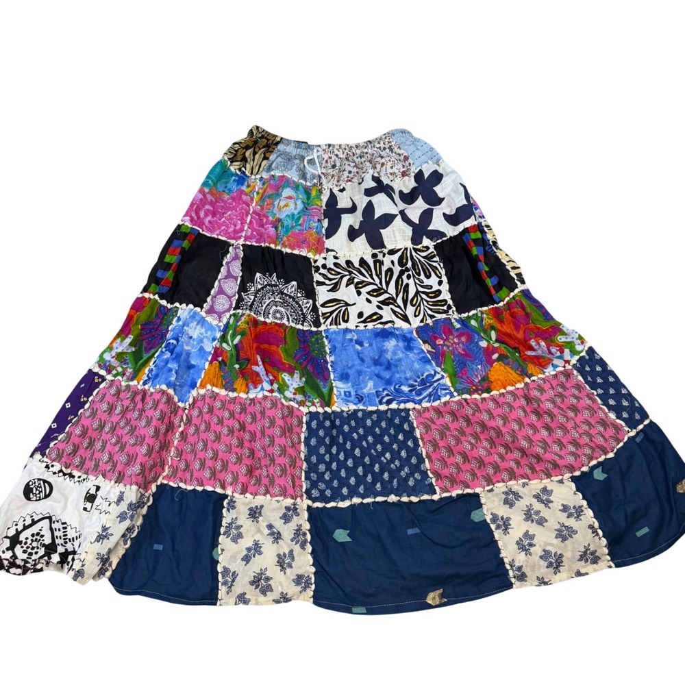 Ashley Taylor Recycled Cotton Patchwork Maxi Skirt Multi Color One Size NEW
